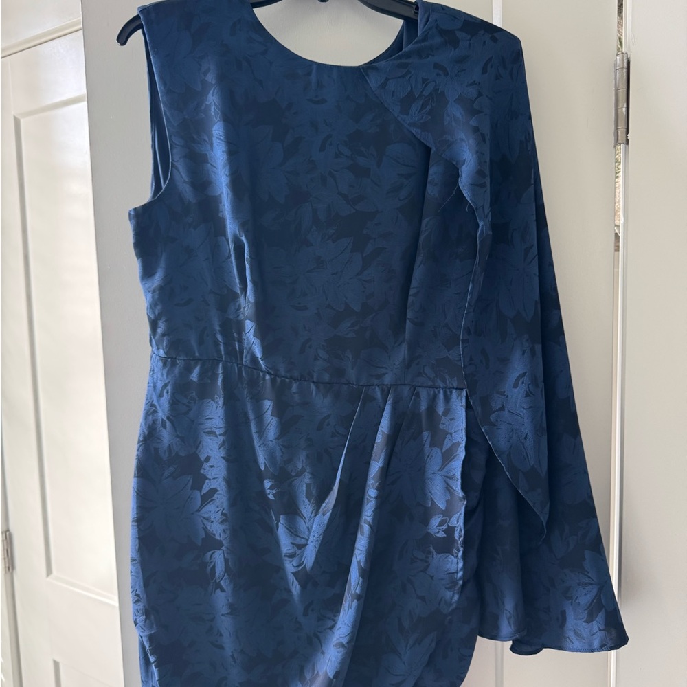 Vici Navy Textured Dress w/attached shawl on left shoulder